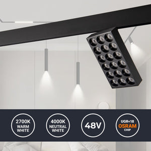 Luminaria cuadrada LED para carril magnético 48V - 18W - CRI90 - UGR18 - OSRAM - Barcelona Led-