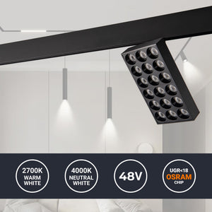 Luminaria cuadrada LED para carril magnético 48V - 18W - CRI90 - UGR18 - OSRAM (14)