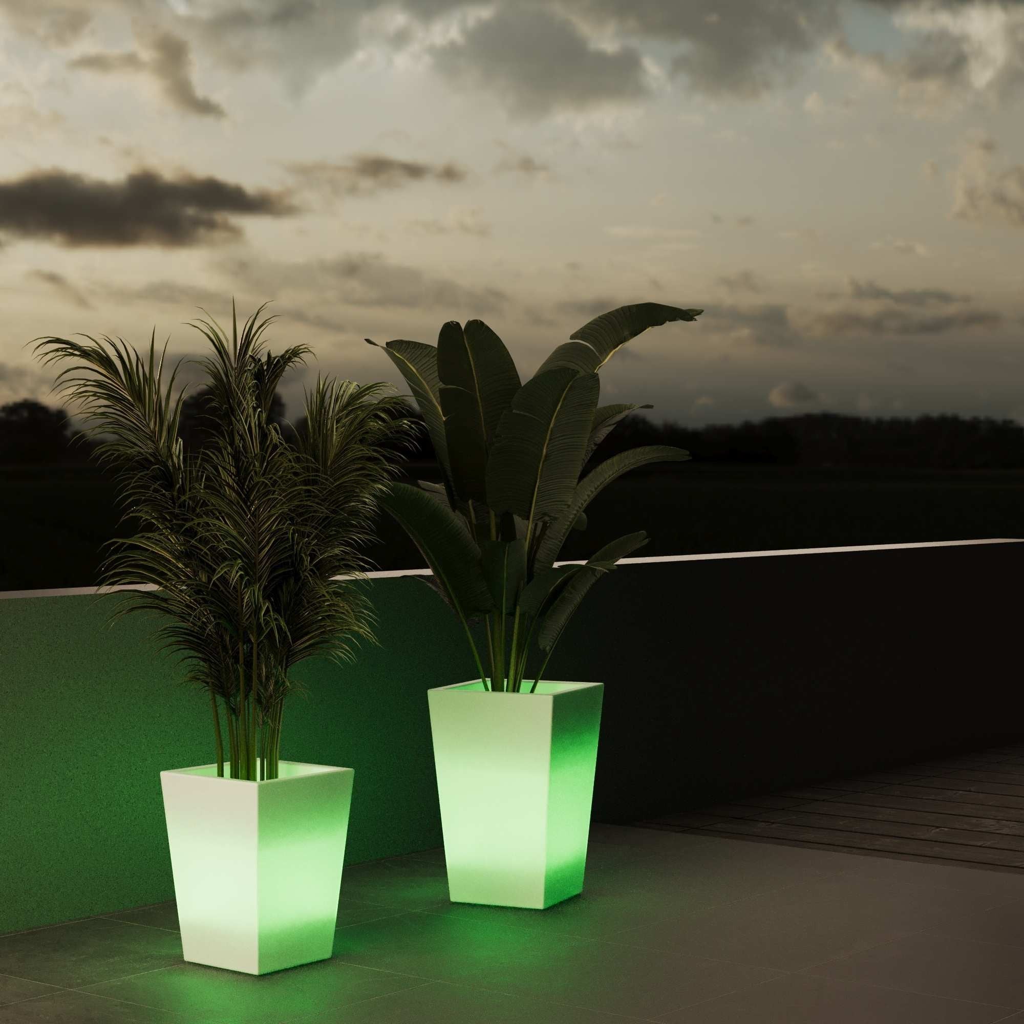 Macetero cuadrado LED RGBW - 12W - Recargable - Mando a distancia (1)