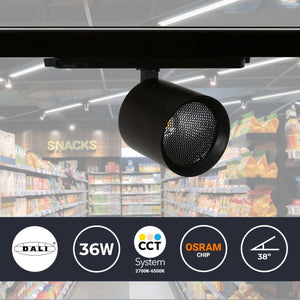 Proyector LED para carril trifásico 36W - DALI - CCT - CRI90 - Chip OSRAM - Barcelona Led-