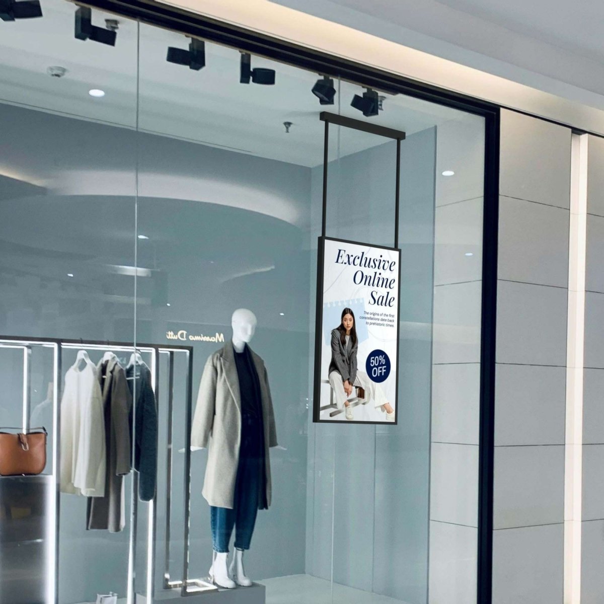Display LCD FULL HD 55" para Escaparates con Soporte de techo - Alto Brillo 2500 NITS - Android - Barcelona Led-Signage