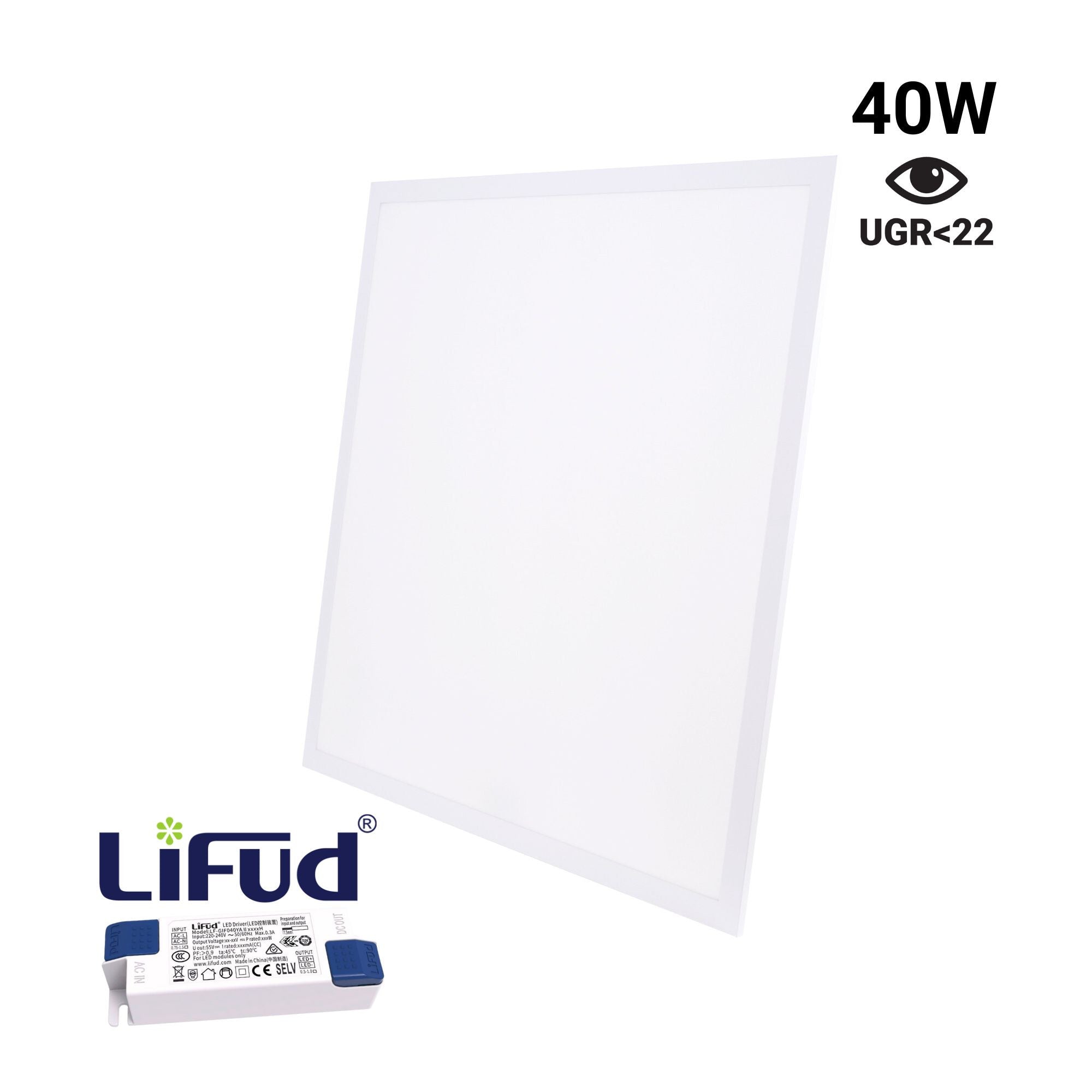 Panel LED empotrable Backlit 60x60cm - 40W - 4800lm - Driver LIFUD - UGR22