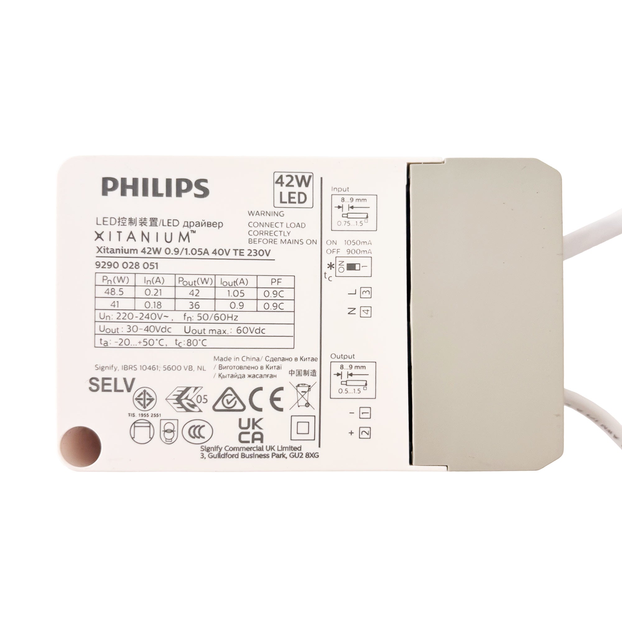 Driver Philips Xitanium - Regulación TRIAC - 42W - 230V - Salida 30-40V DC - 0.9/1.05A (1)