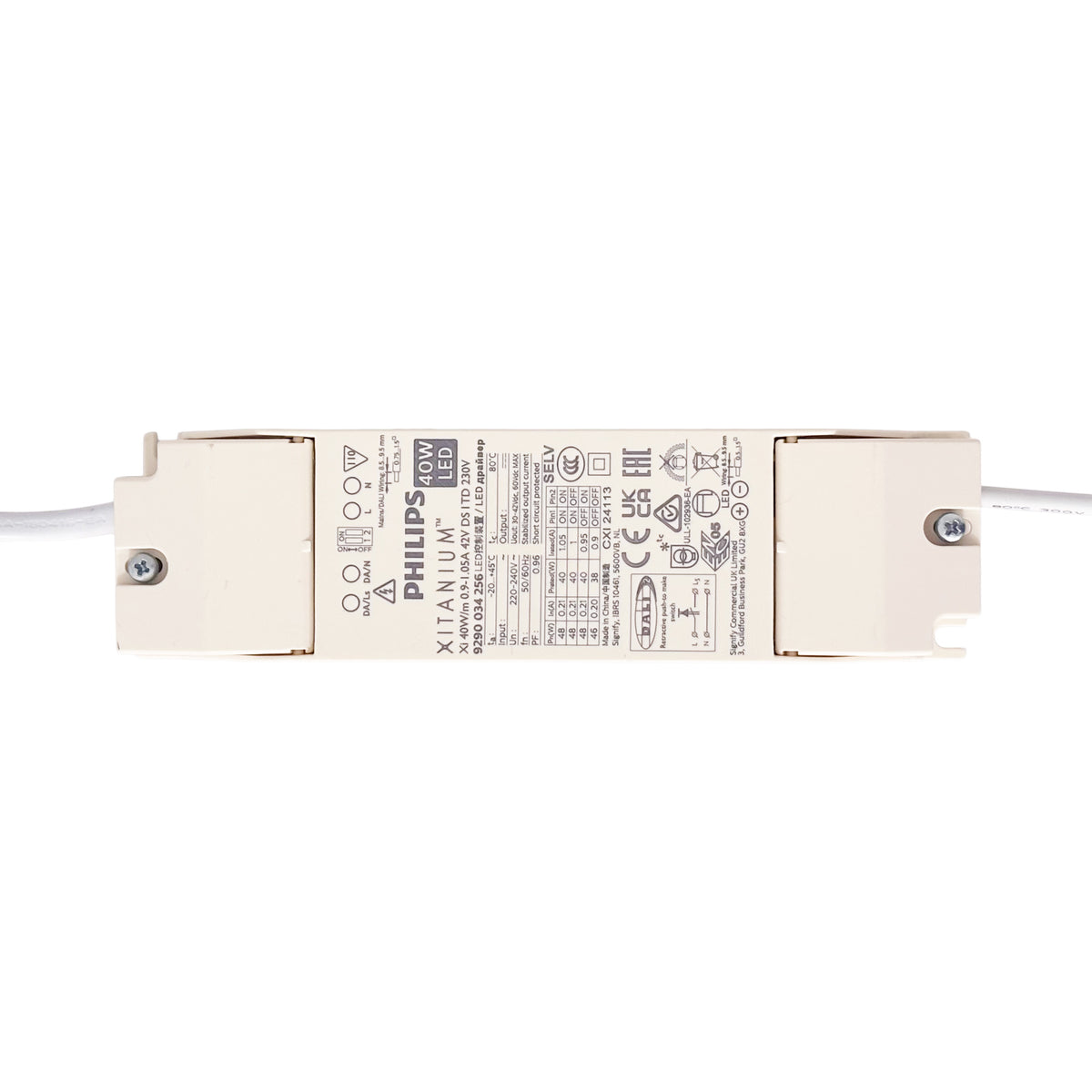 Driver regulable DALI 2.0 - Philips Xitanium - 220-240V - Salida 42V DC - 0.9-1.05A - 40W
