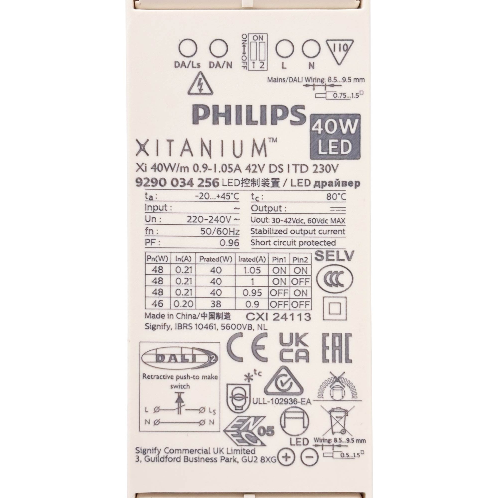 Driver regulable DALI 2.0 - Philips Xitanium - 220-240V - Salida 42V DC - 0.9-1.05A - 40W (1)
