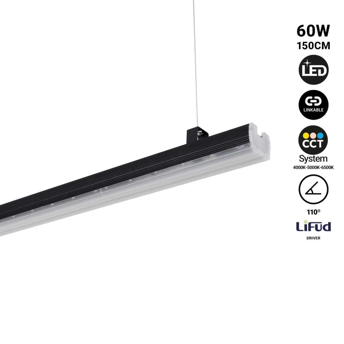 Barra lineal LED de alta potencia - 60W - 150cm - Enlazable - IP20 - Barcelona Led-Iluminación