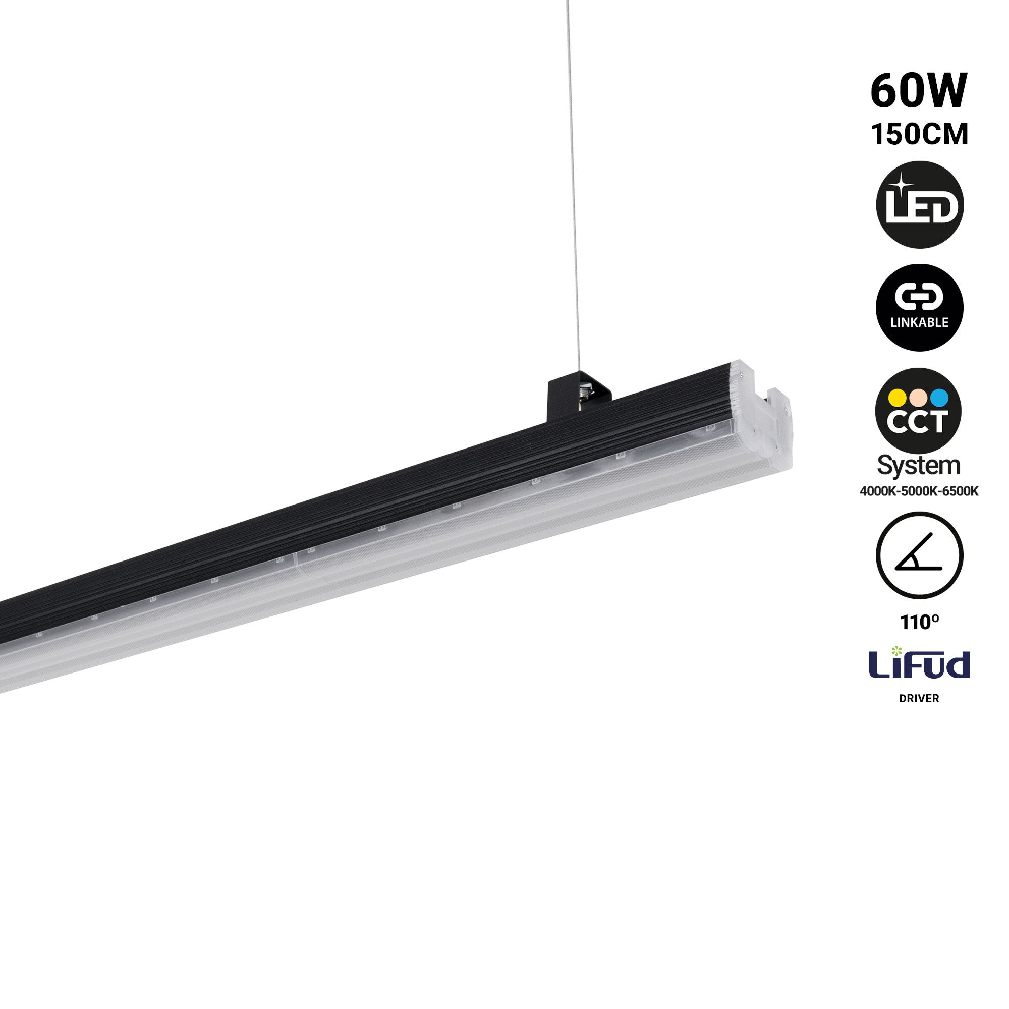 Barra lineal LED de alta potencia - 60W - 150cm - Enlazable - IP20