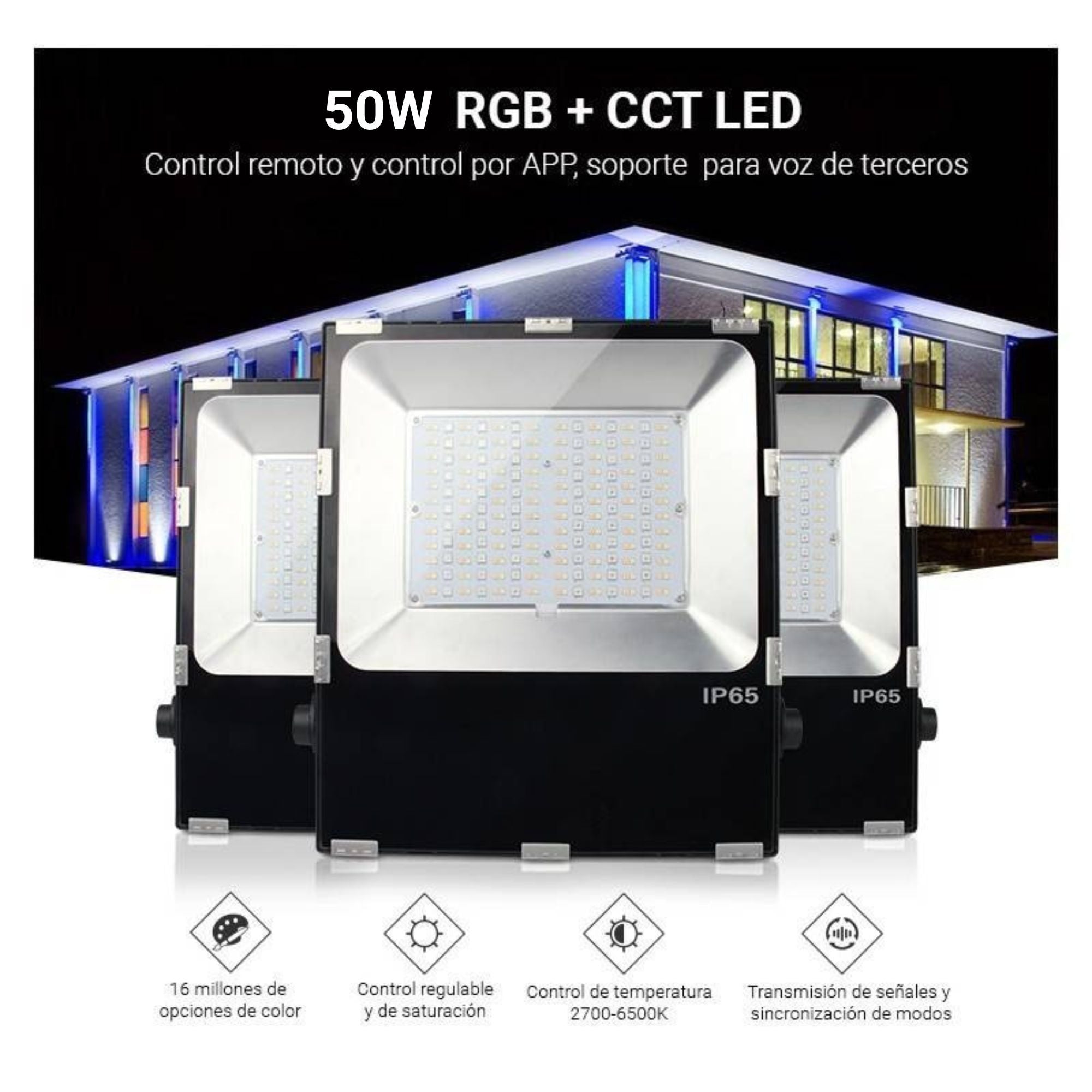 Proyector LED RGB+CCT - 50W - 4200lm - control por RF y WiFi - IP65
