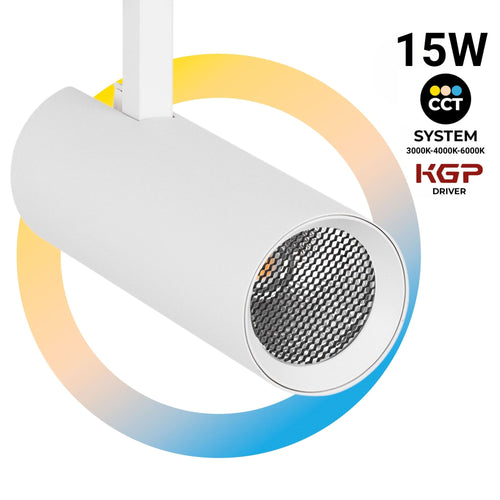 Spot LED sur rail monophasé - CCT - 15W - CRI 90 - Driver KGP
