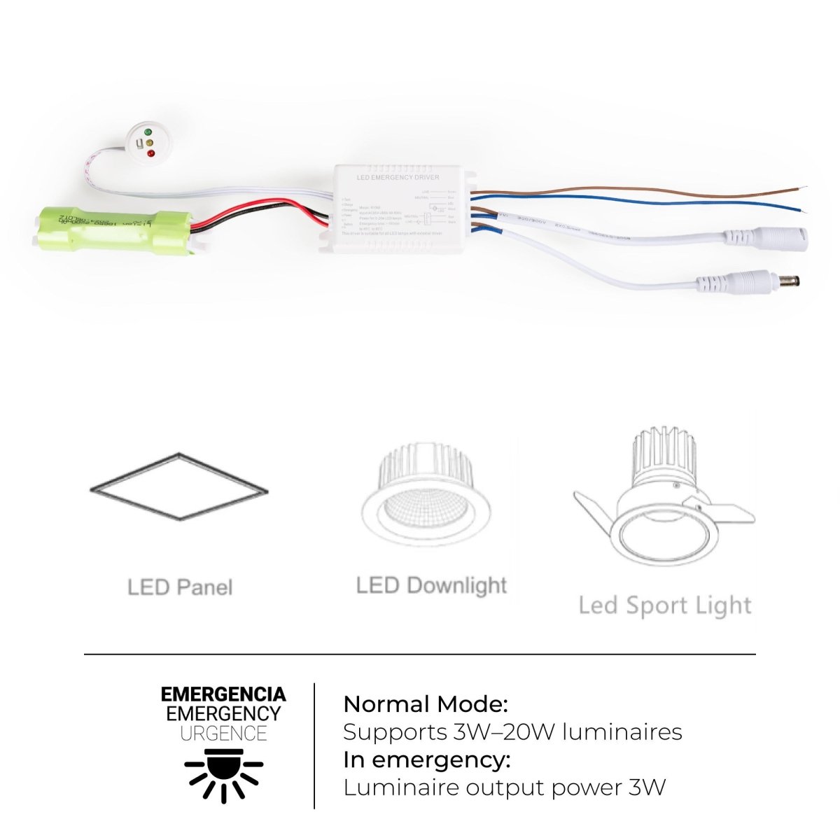 Driver LED para emergencia - Salida 3W - 3h autonomía - Luz 3/20W - Barcelona Led-