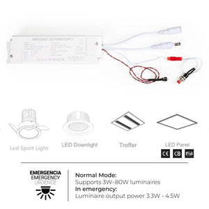 Driver LED para emergencia - Salida 3,3/4,5W - 3h autonomía - Luz 3-80W - Barcelona Led-