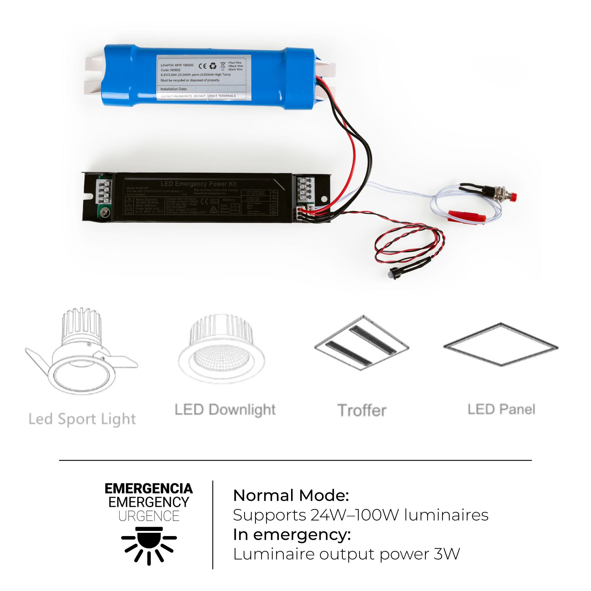 Driver LED para emergencia - Salida 3W - 3h autonomía - Luz 24/100W (1)