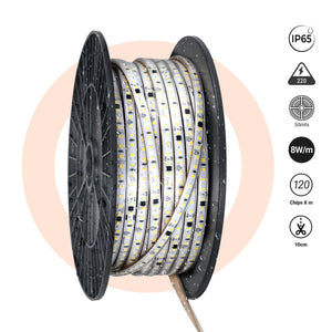 Tira LED 220V AC - Monocolor - 8W/m - 10mm - IP65 - 50 metros - 120ch/m (8)