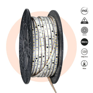Tira LED 220V AC - Monocolor - 8W/m - 10mm - IP65 - 50 metros - 120ch/m (8)