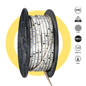 Tira LED 220V AC - Monocolor - 8W/m - 10mm - IP65 - 50 metros - 120ch/m (24)