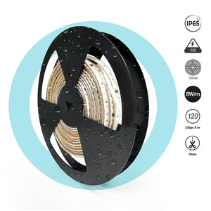 Tira LED 220V AC - Monocolor - 8W/m - 10mm - IP65 - 10 metros - 120ch/m (8)