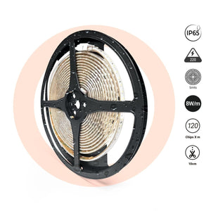 Tira LED 220V AC - Monocolor - 8W/m - 10mm - IP65 - 5 metros - 120ch/m - Barcelona Led-