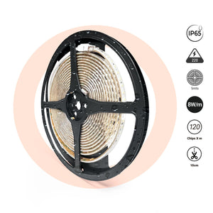 Tira LED 220V AC - Monocolor - 8W/m - 10mm - IP65 - 5 metros - 120ch/m (28)