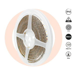 Tira LED 220V AC - Monocolor - 8W/m - 6.5mm - IP44 - 5 metros - 120ch/m - Barcelona Led-