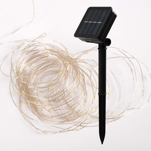 Guirnalda solar en alambre plateado - IP44 - 100 luces - Blanco cálido - 10 metros (5)