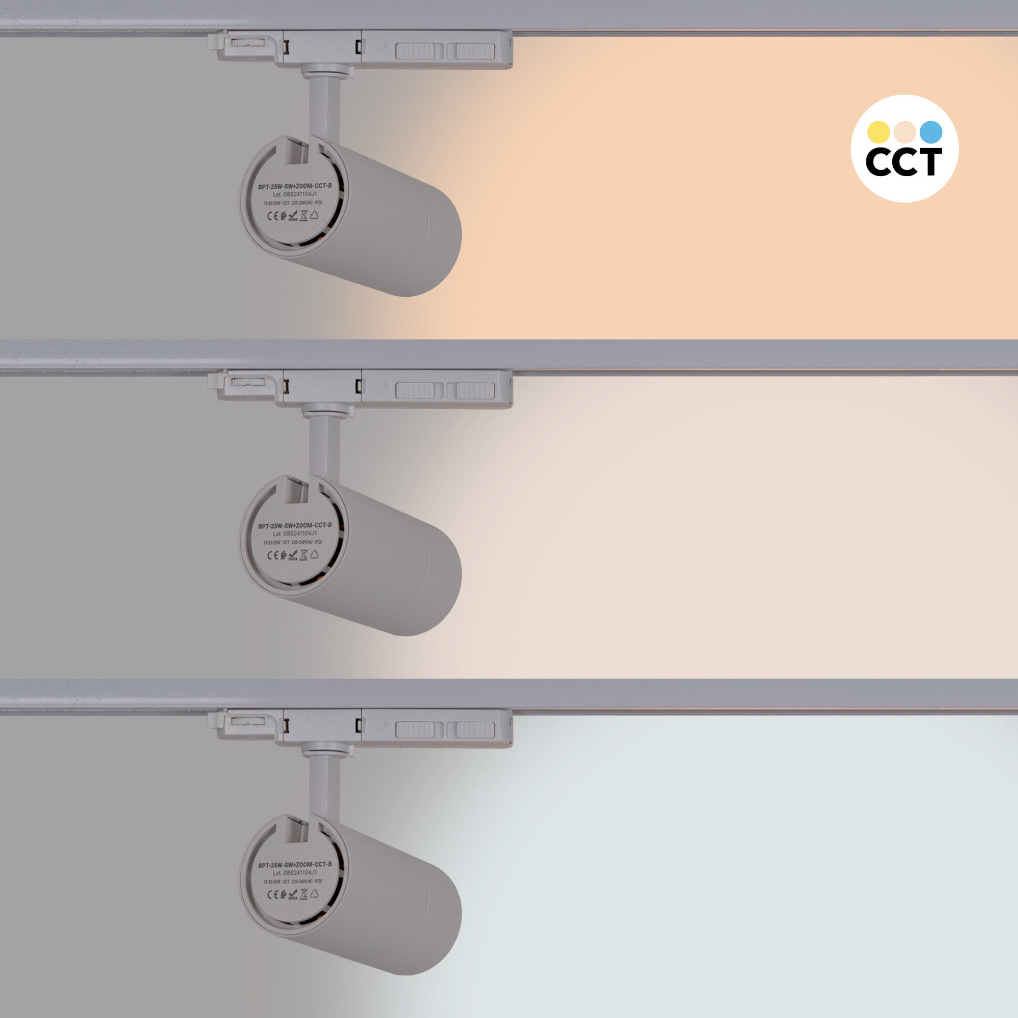 Proyector LED para carril trifásico - Potencia ajustable + ZOOM: 15W/20W/25W - CCT (1)