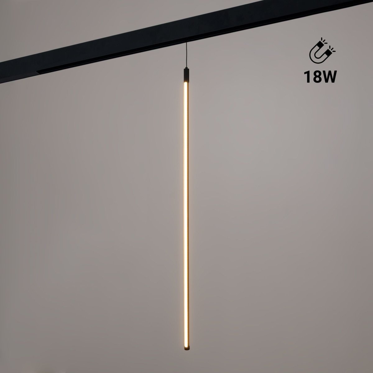 Lámpara colgante LED vertical para carril magnético - 48V - 18W - 2800K - Negra - Barcelona Led-