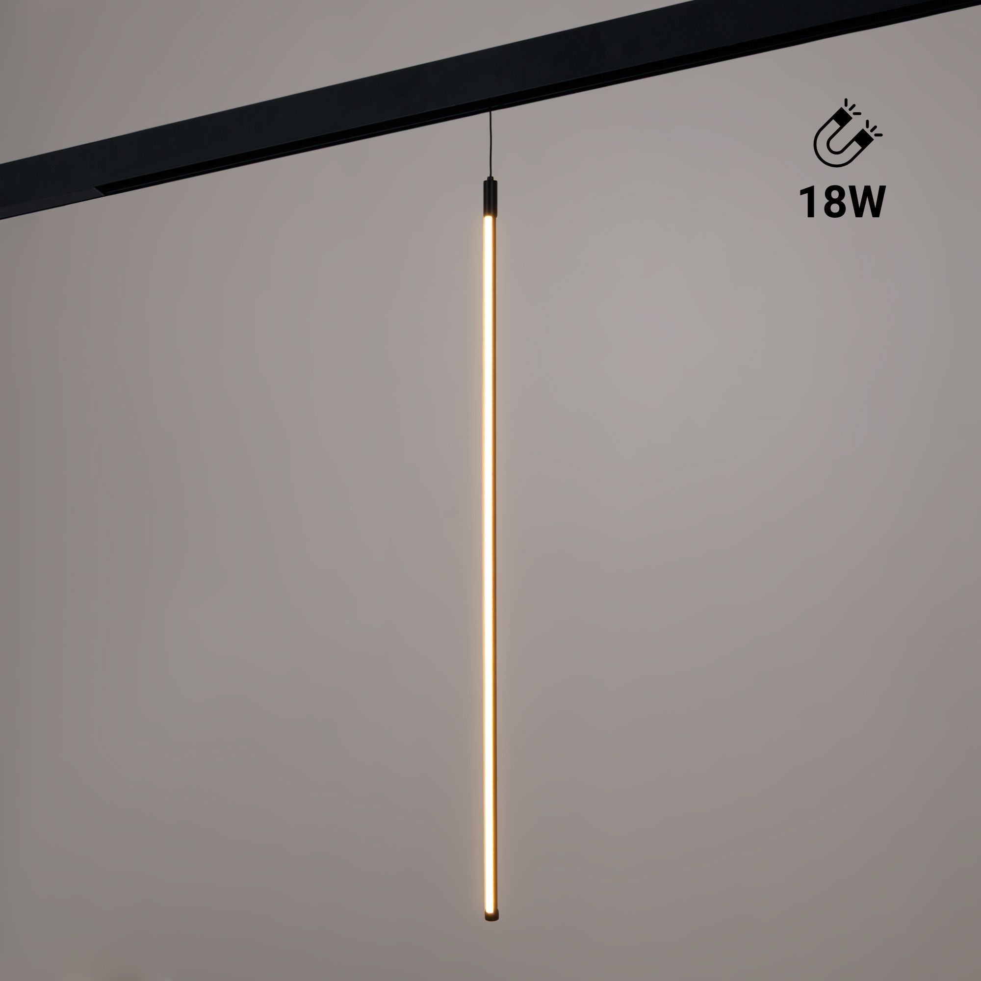Lámpara colgante LED vertical para carril magnético - 48V - 18W - 2800K - Negra