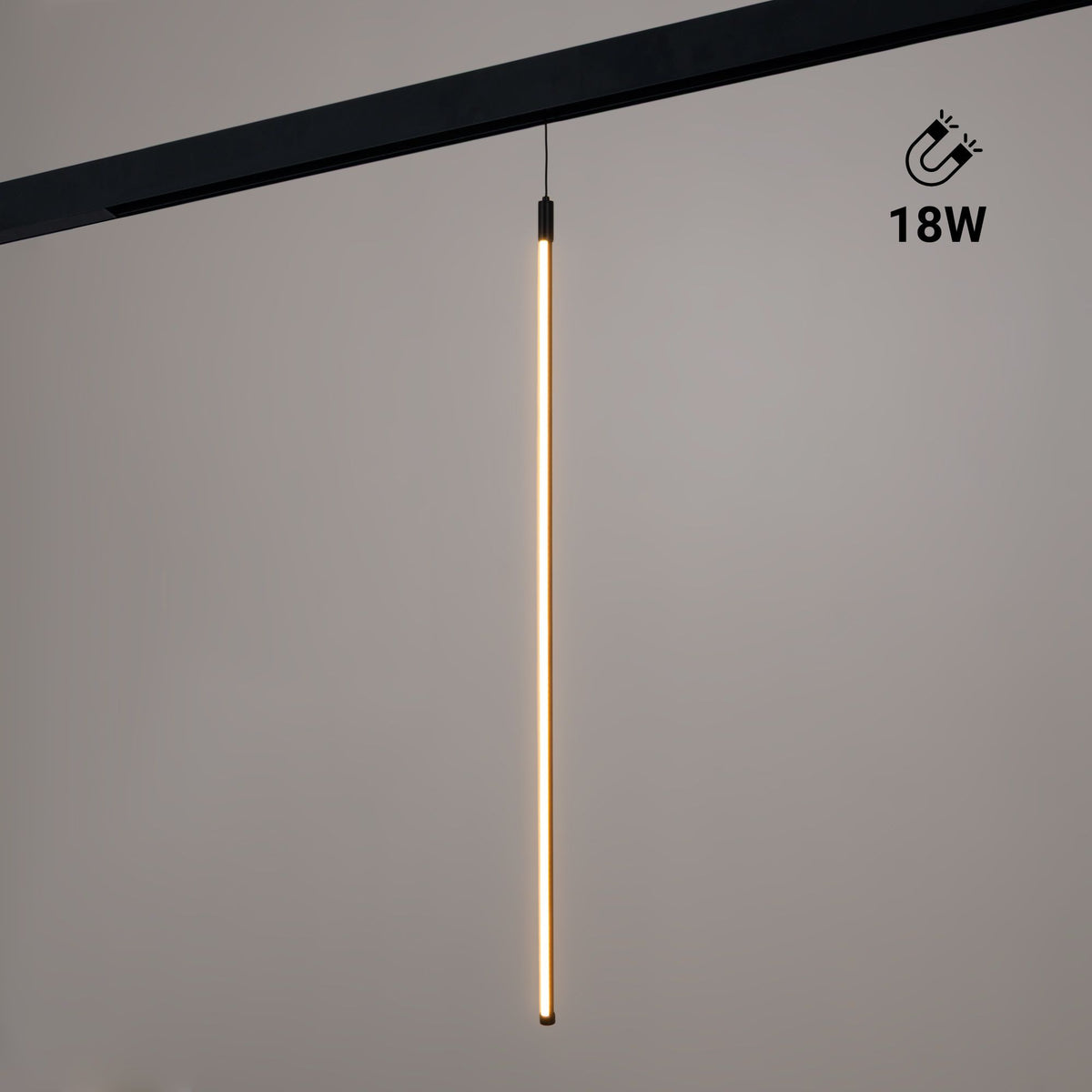 Lámpara colgante LED vertical para carril magnético - 48V - 18W - 2800K - Negra