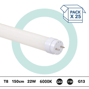 PACK x 25 - Tubo LED T8 - 22W - 150cm - 2280lm - Conexión 1 punta - Barcelona Led-
