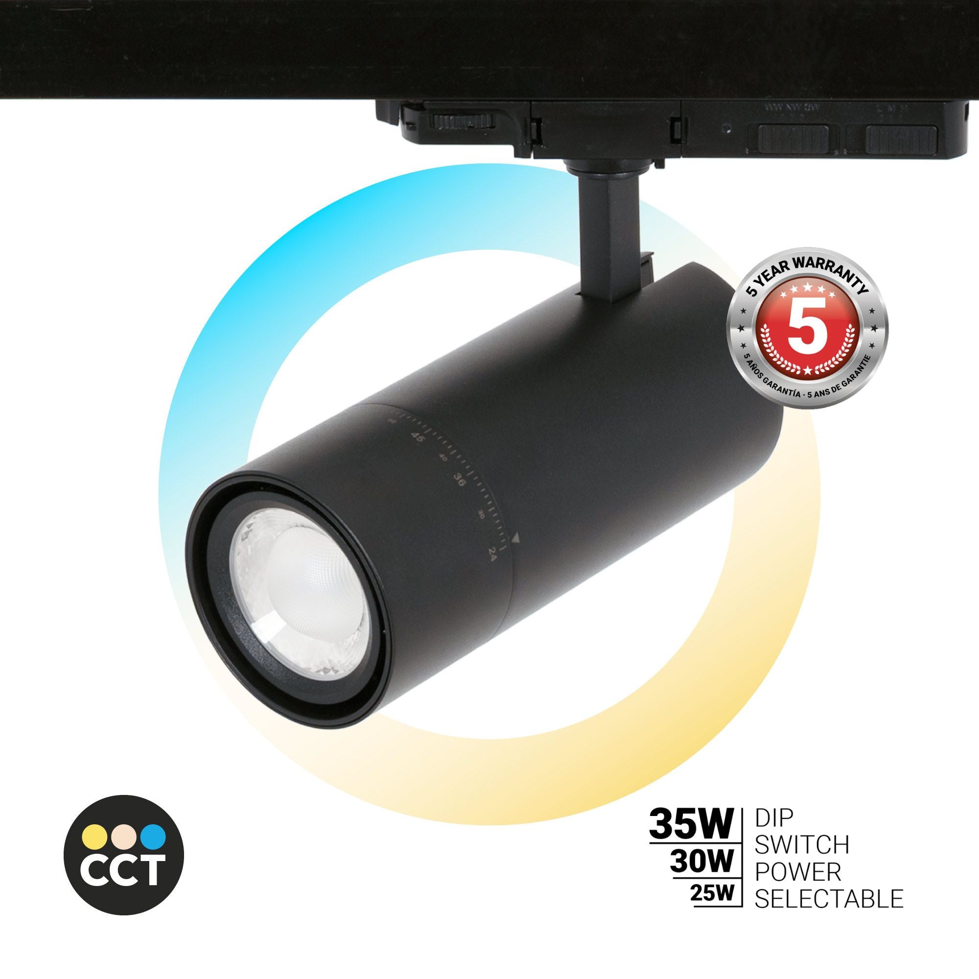 Proyector LED para carril trifásico - Potencia ajustable + ZOOM: 25W/30W/35W - CCT