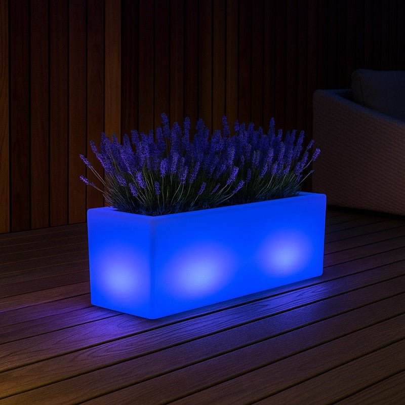 Macetero rectangular LED RGBW - 24W - Recargable - Mando a distancia - Barcelona Led-Mobiliario
