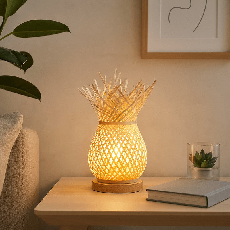 Lámpara de mesa de mimbre "VIMET" (1)