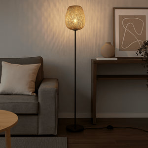 Lámpara de pie en mimbre "NIKKO" - Barcelona Led-Decoración