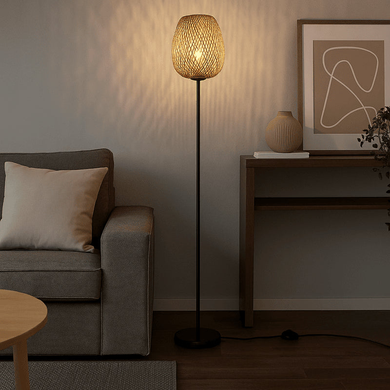 Lámpara de pie en mimbre "NIKKO" - Barcelona Led-Decoración