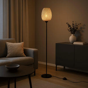Lámpara de pie en mimbre "NIKKO" - Barcelona Led-Decoración