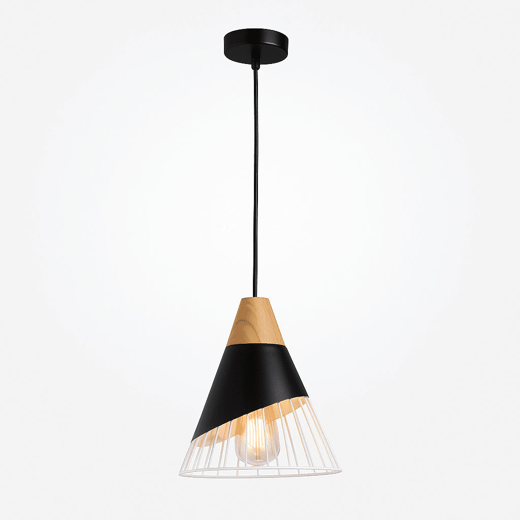 Lámpara colgante nórdica en metal y madera "ADOR" - Barcelona Led-Decoración