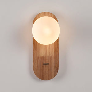 Aplique de pared bola cristal "SOMA" con interruptor - E27 - Madera