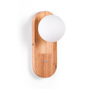 Aplique de pared bola cristal "SOMA" con interruptor - E27 - Madera - Barcelona Led-Decoración