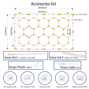 Lámpara LED hexagonal - 6500K - 14 hexágonos + Rectángulo 5m (14)