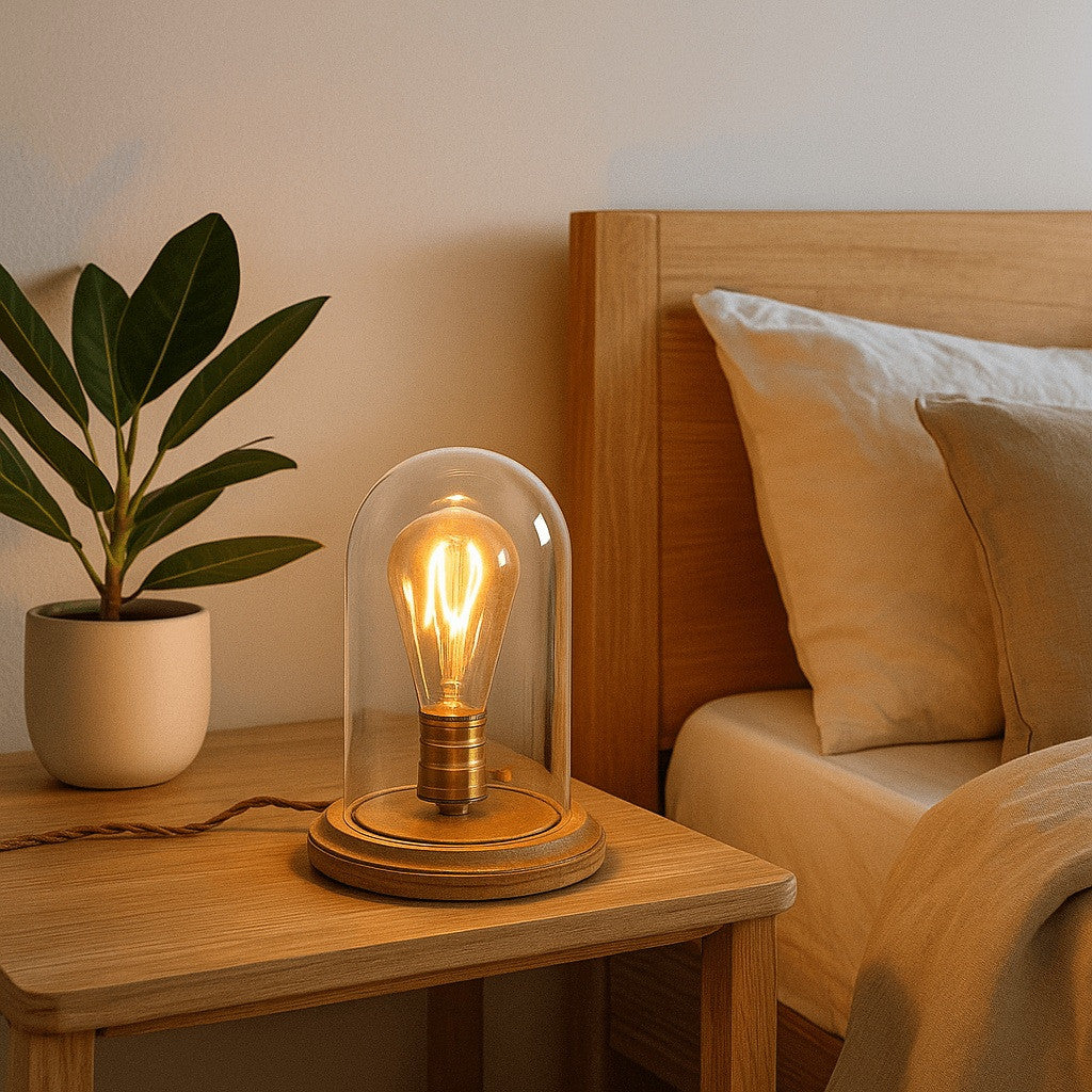 Lámpara de vidrio y madera para mesa "TULE" (1)
