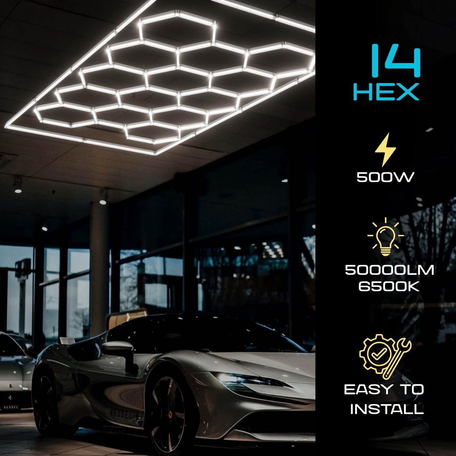 Lámpara LED hexagonal - 6500K - 14 hexágonos + Rectángulo 5m