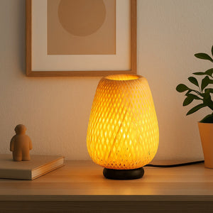 Lámpara de mesa mimbre "CARL" - E27 (2)