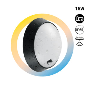 Plafón LED exterior redondo con sensor PIR - 15W - CCT - IP65 (2)
