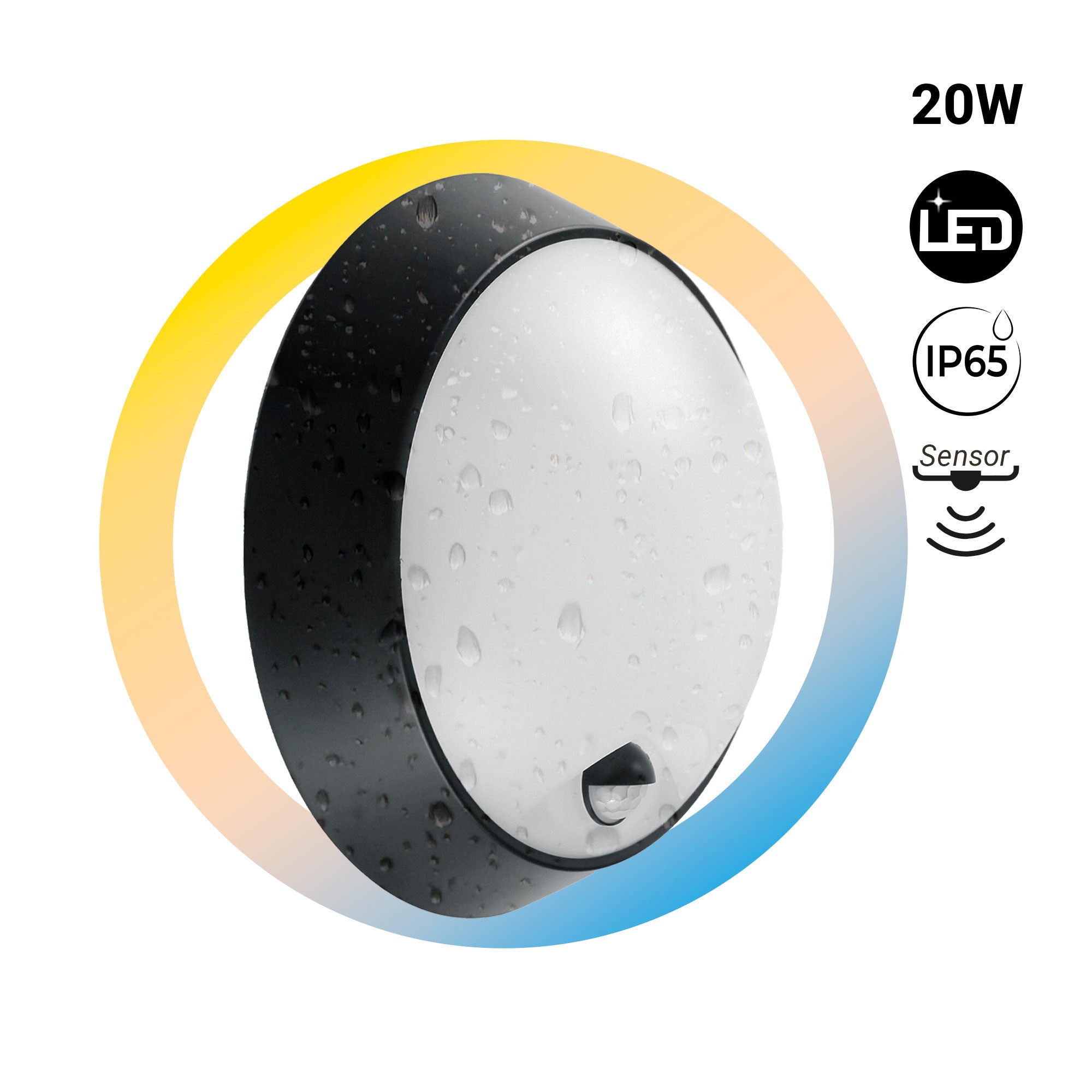 Plafón LED exterior redondo con sensor PIR - 20W - CCT - IP65 (1)