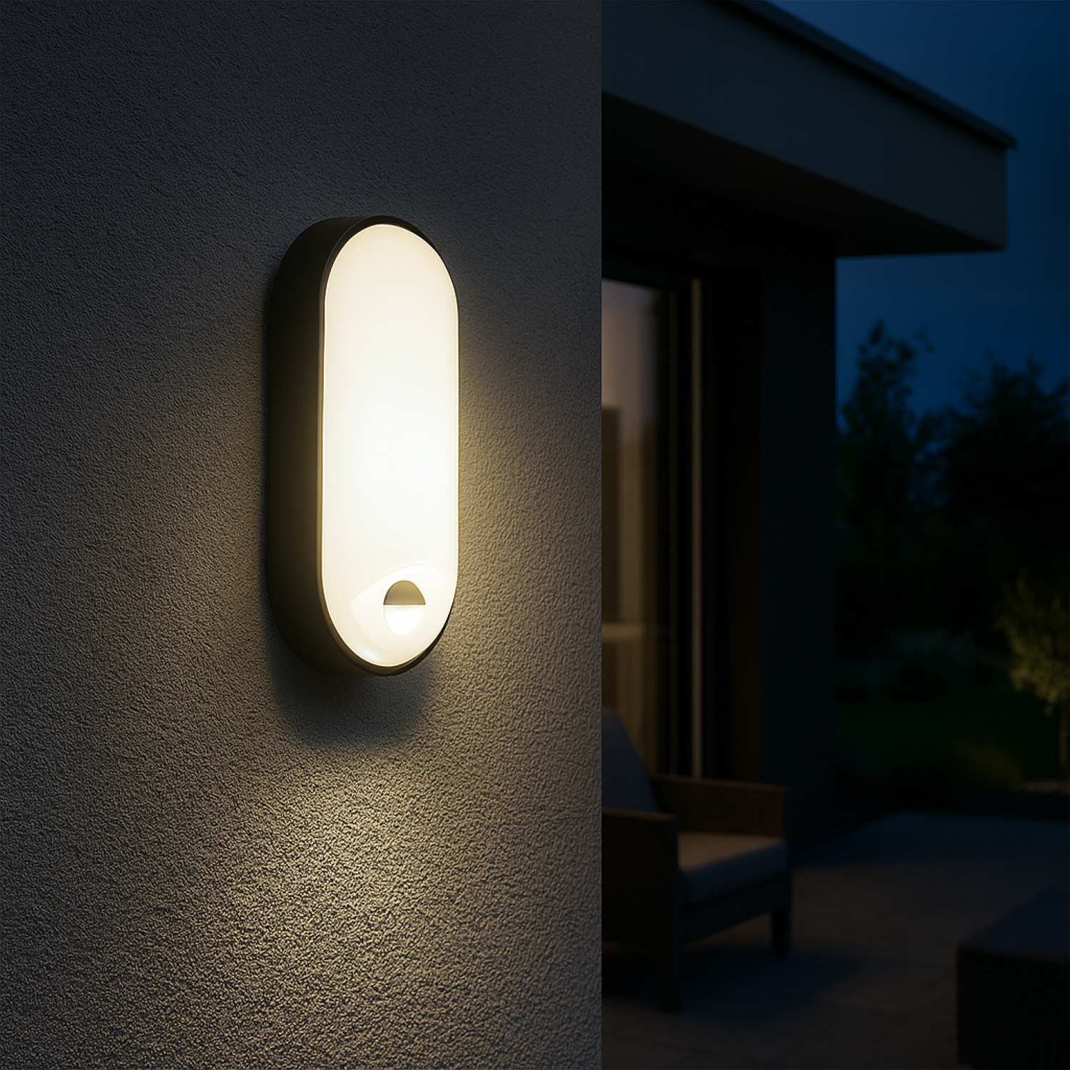 Plafón LED exterior ovalado con sensor PIR - 15W - CCT - IP65