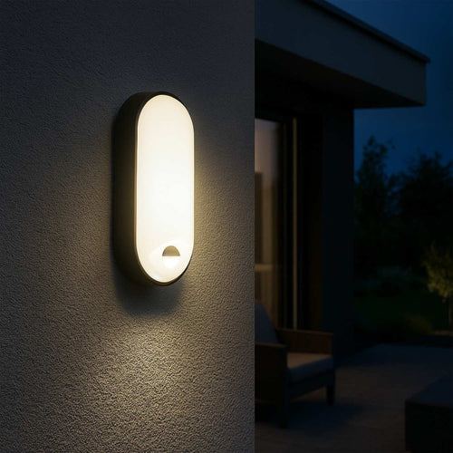 Oval LED outdoor ceiling light with PIR sensor - 15W - CCT - IP65