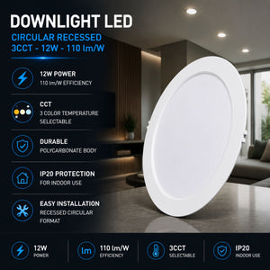 Downlight LED circular empotrable - 3CCT - 12W - 110 lm/W - Corte Ø127mm (2)