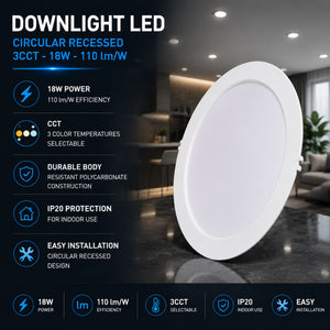 Downlight LED circular empotrable - 3CCT - 18W - 110 lm/W - Corte Ø170mm (2)