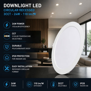 Downlight LED circular empotrable - 3CCT - 24W - 110 lm/W - Corte Ø243mm (3)