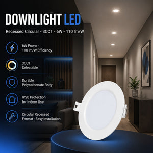 Downlight LED circular empotrable - 3CCT - 6W - 110 lm/W - Corte Ø93mm (2)